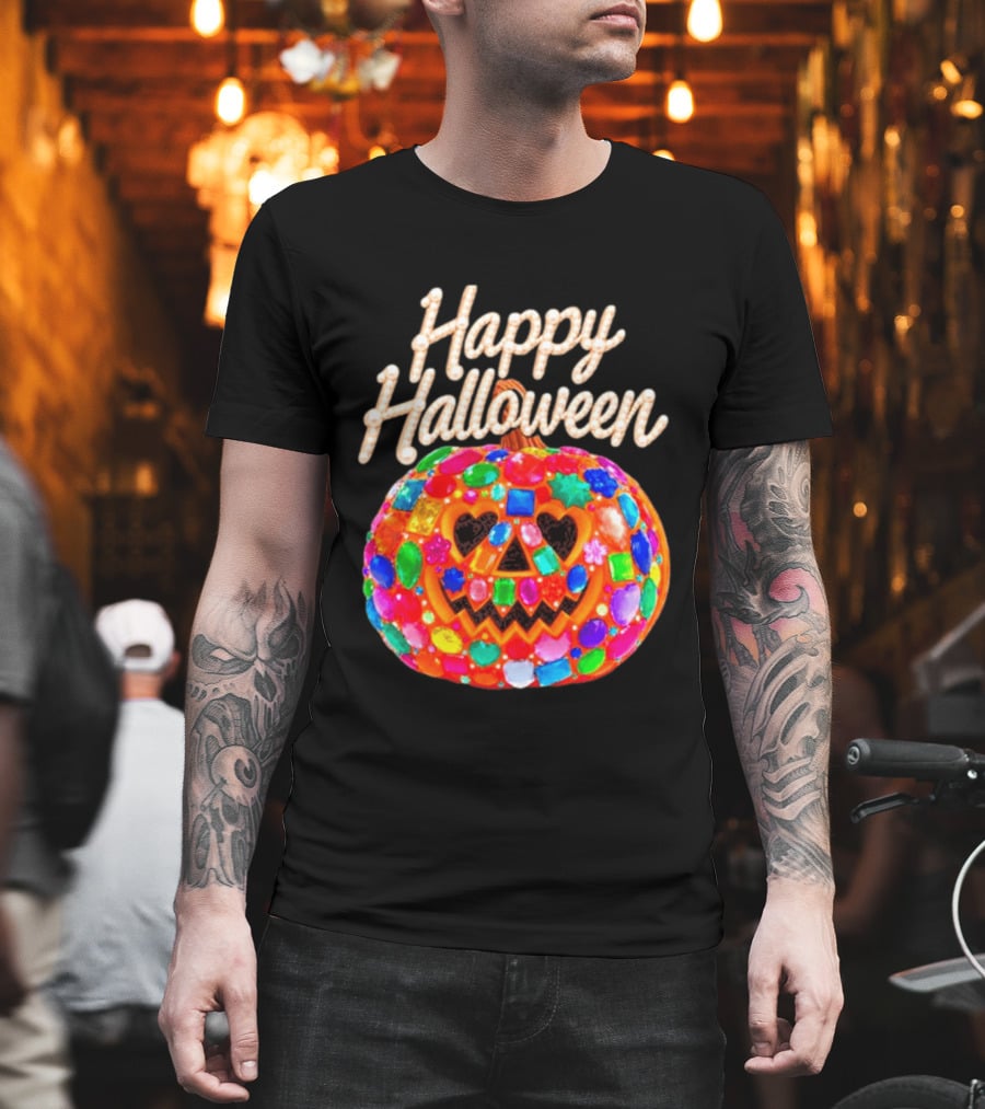 Happy Halloween Colorful Candy Gem Pumpkin Mask T-Shirt