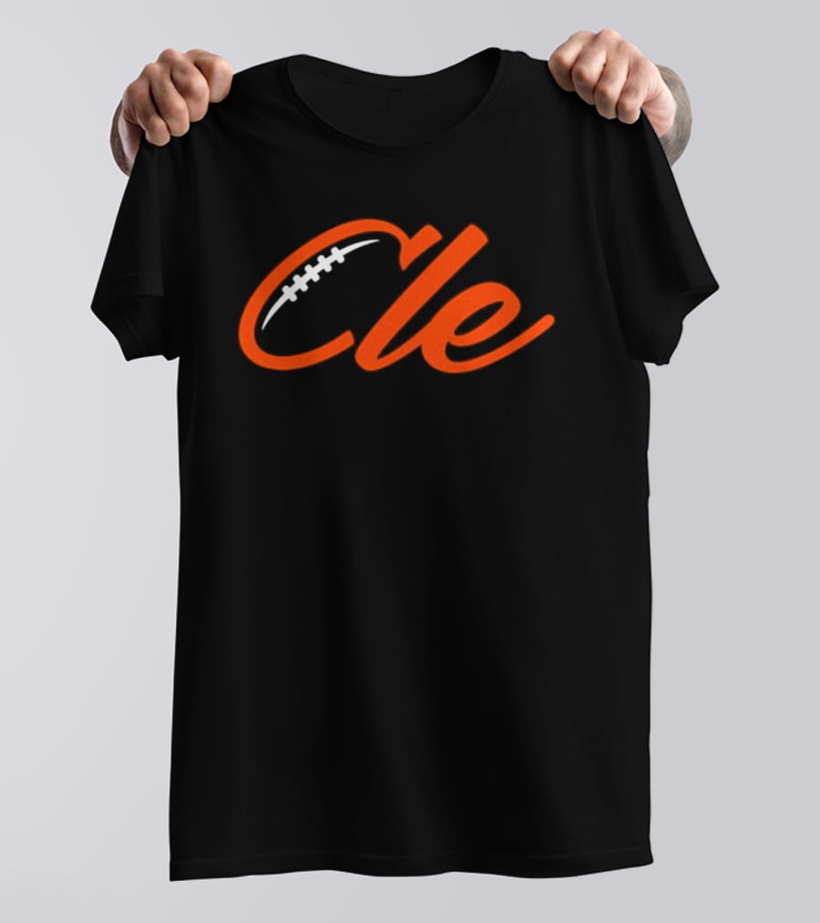 Cleveland Browns Cle Football Team Cle Script Text With Football Stitching T-Shirt
