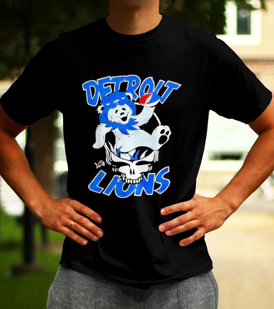 Detroit Lions Grateful Dead Bear With Skull T-Shirt