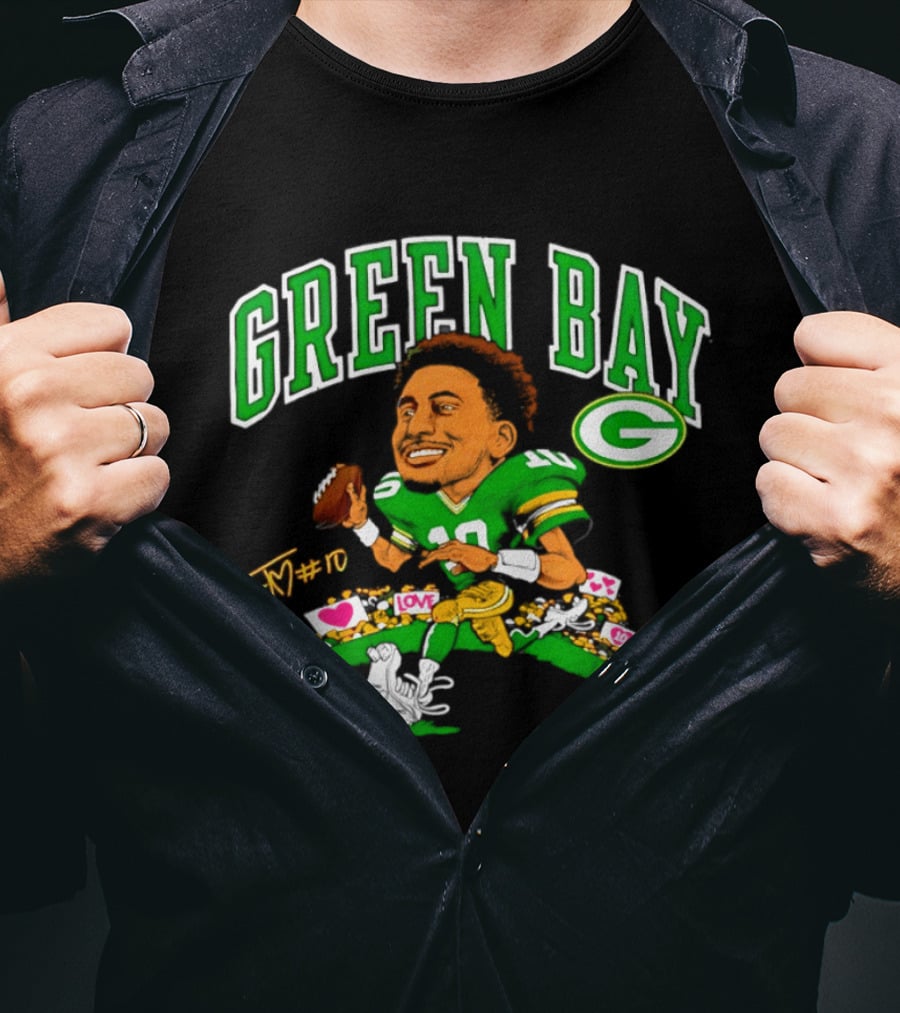Jordan Love Green Bay Packers Caricature Playing Cards 2026 T-Shirt