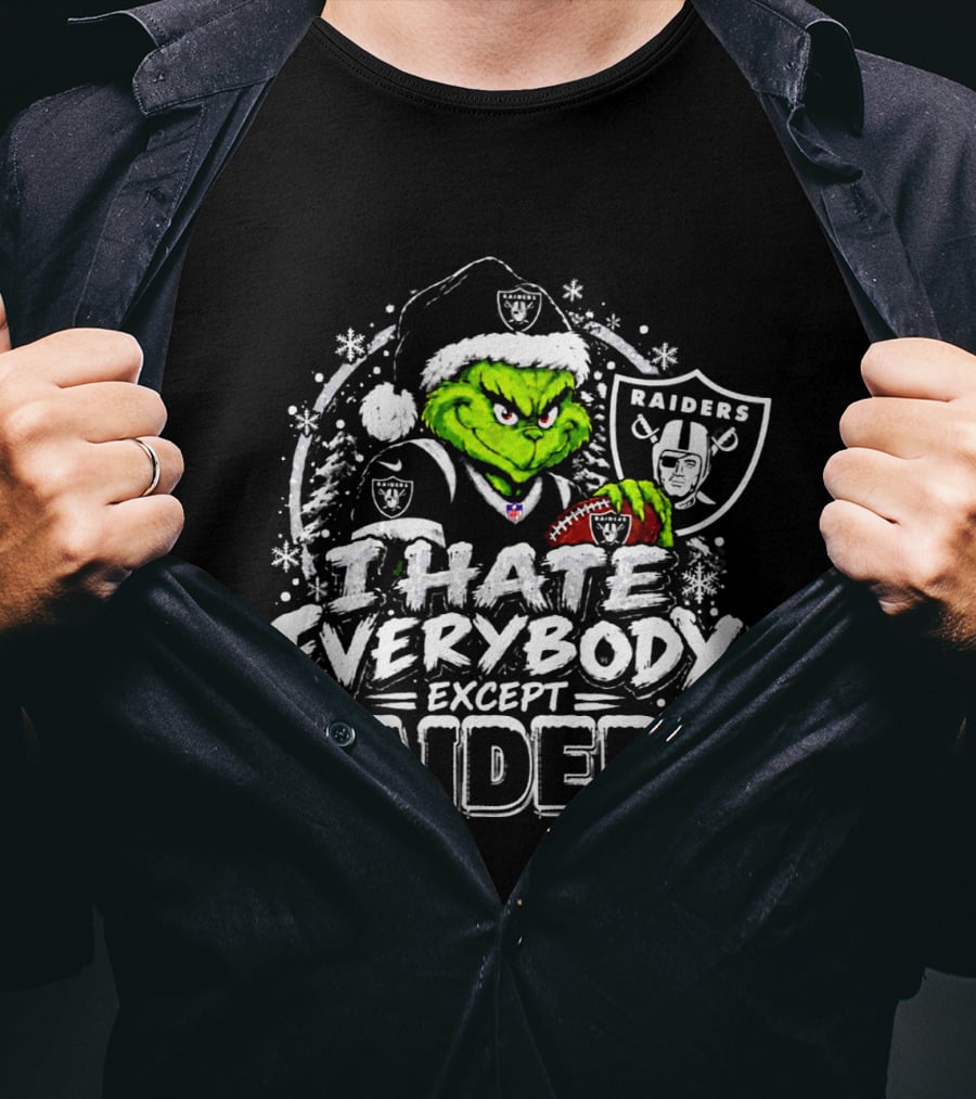 Las Vegas Raiders Grinch I Hate Everybody Except Raiders Fans Christmas Holiday T-Shirt