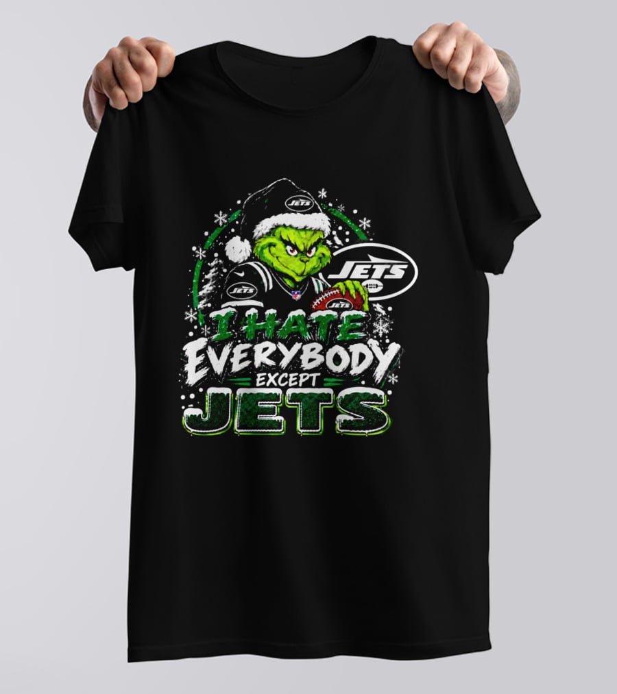 New York Jets Grinch I Hate Everybody Except Jets Fans Christmas Holiday T-Shirt