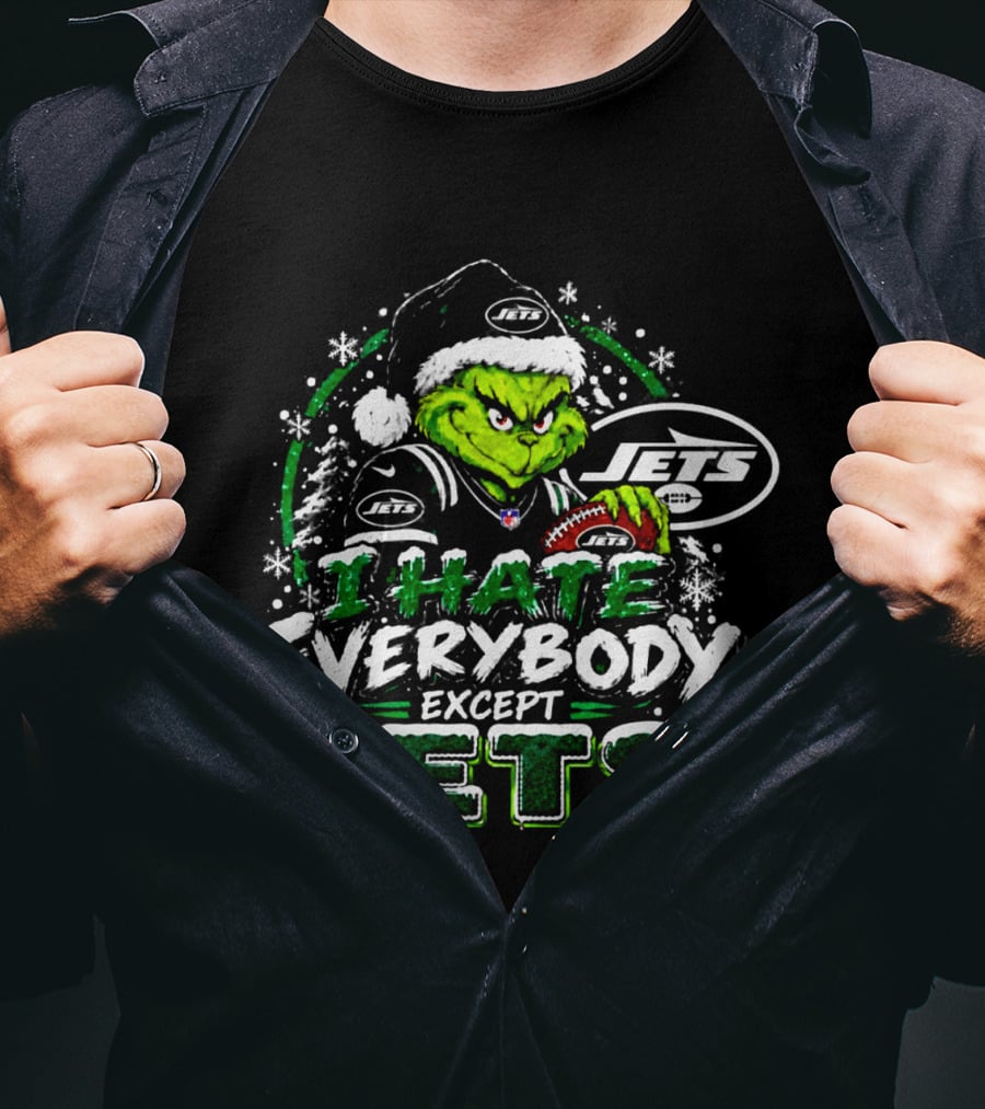 New York Jets Grinch I Hate Everybody Except Jets Fans Christmas Holiday T-Shirt