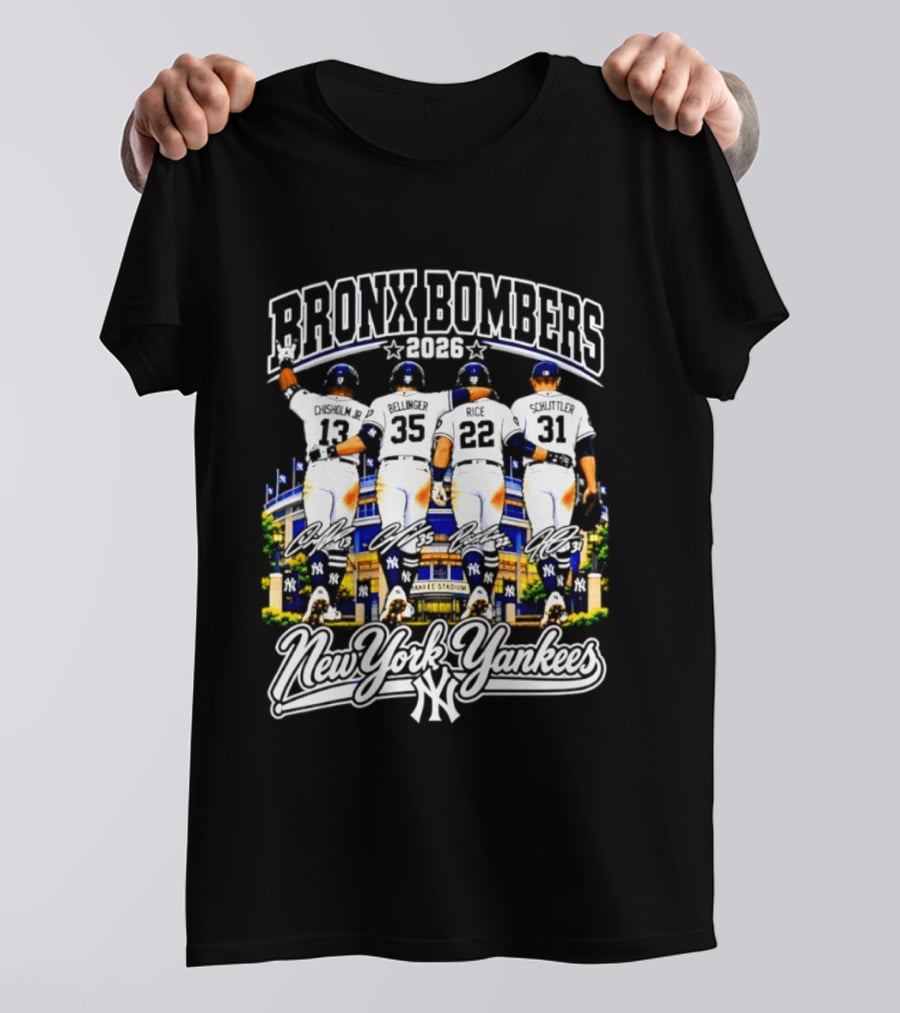 New York Yankees Bronx Bombers 2026 Chisholm Jr Bellinger Rice Schlittler Numbers 37 45 22 31 T-Shirt