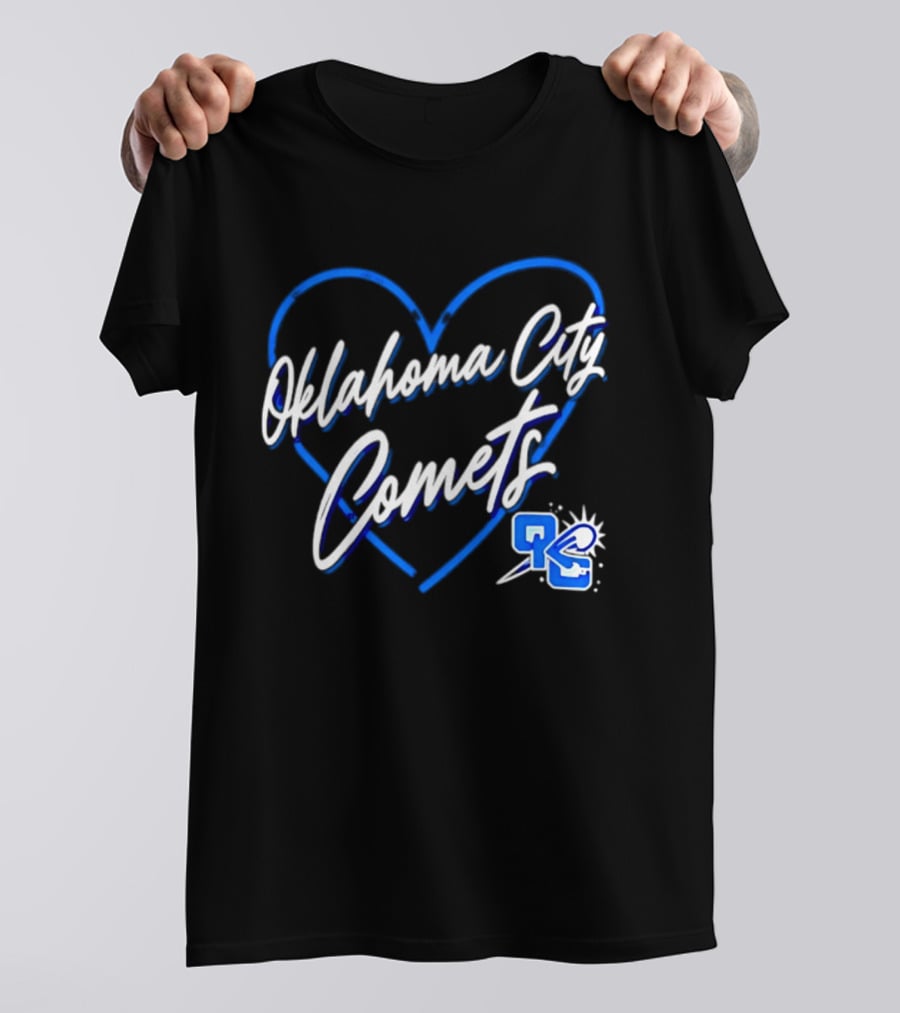 Oklahoma City Comets Heart OKC Blue Themed Team Spirit T-Shirt