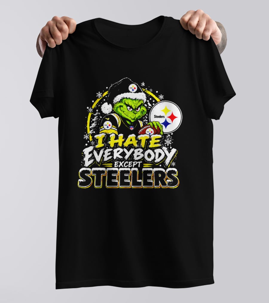 Pittsburgh Steelers Grinch I Hate Everybody Except Steelers Fans Christmas Holiday T-Shirt