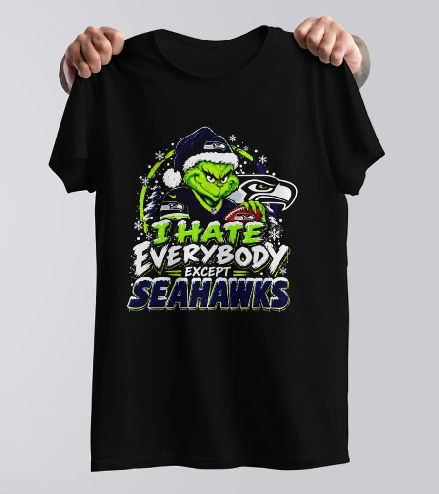 Seattle Seahawks Grinch I Hate Everybody Except Seahawks Holiday T-Shirt
