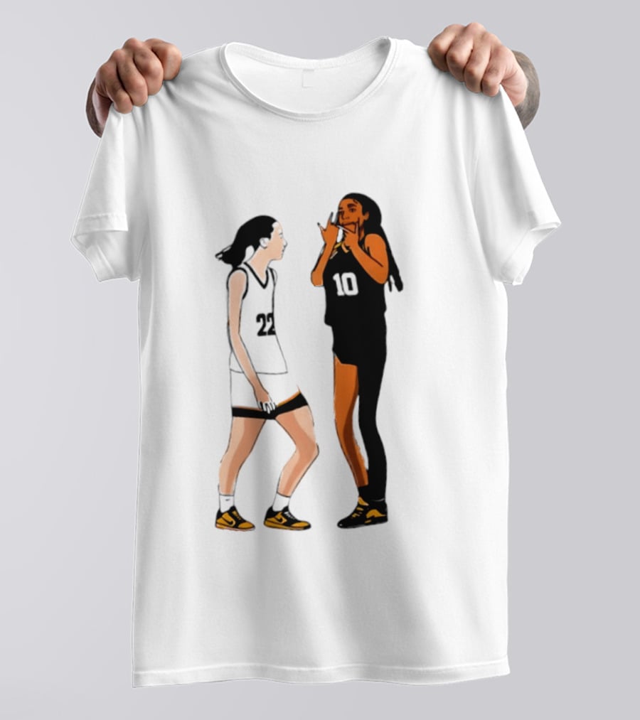 Caitlin Clark Angel Reese Iowa Hawkeyes LSU Tigers Basketball Rivalry Caricatures T-Shirt
