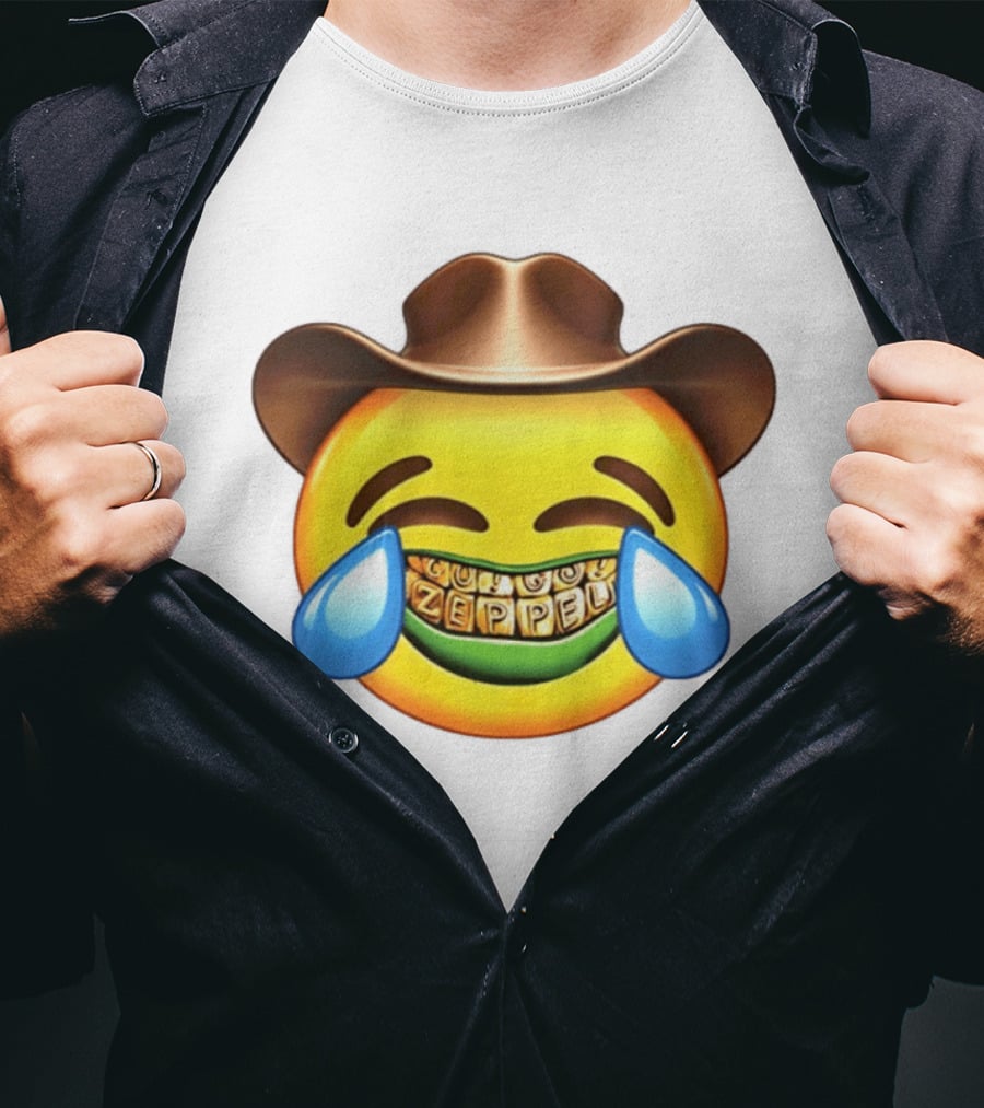 Emoji Green Guy Cowboy Tears Of Joy Zeppel Teeth Grills T-Shirt