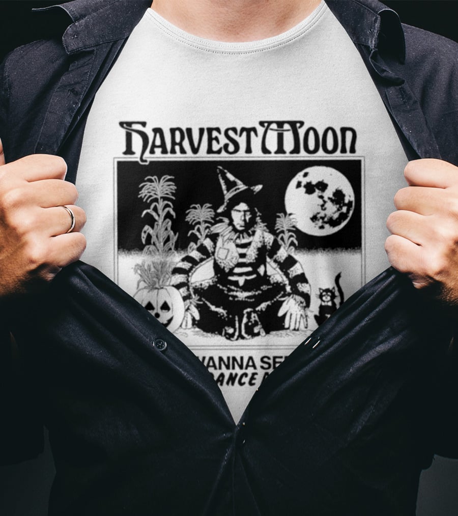 Harvest Moon I Wanna See You Dance Again Halloween Full Moon Pumpkin Cat Scene T-Shirt