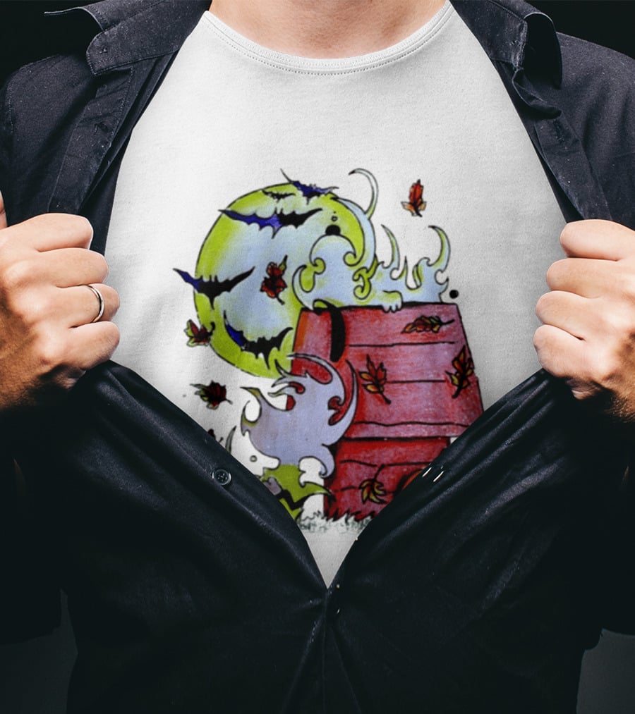 Snoopy Halloween Peanuts Moon Pumpkin Bats And Leaves T-Shirt