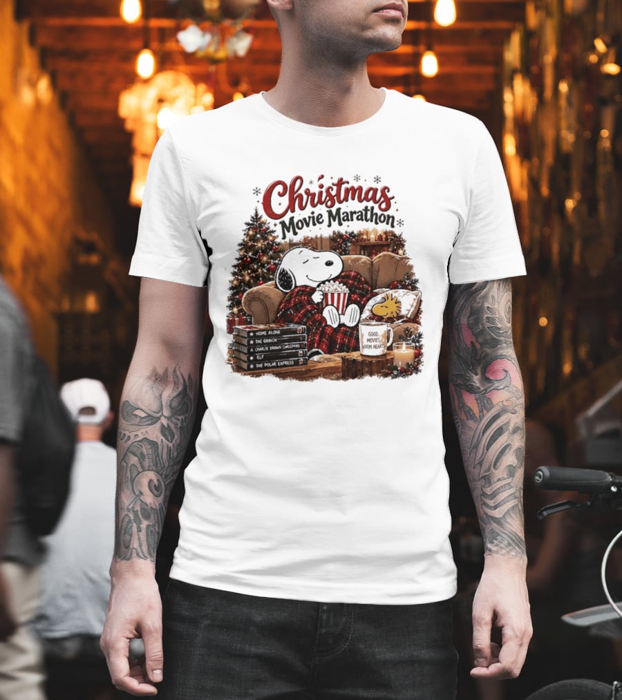 Christmas Movie Marathon Snoopy Popcorn Pajamas T-Shirt