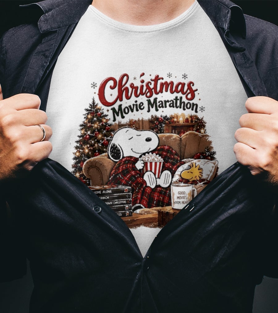 Christmas Movie Marathon Snoopy Popcorn Pajamas T-Shirt
