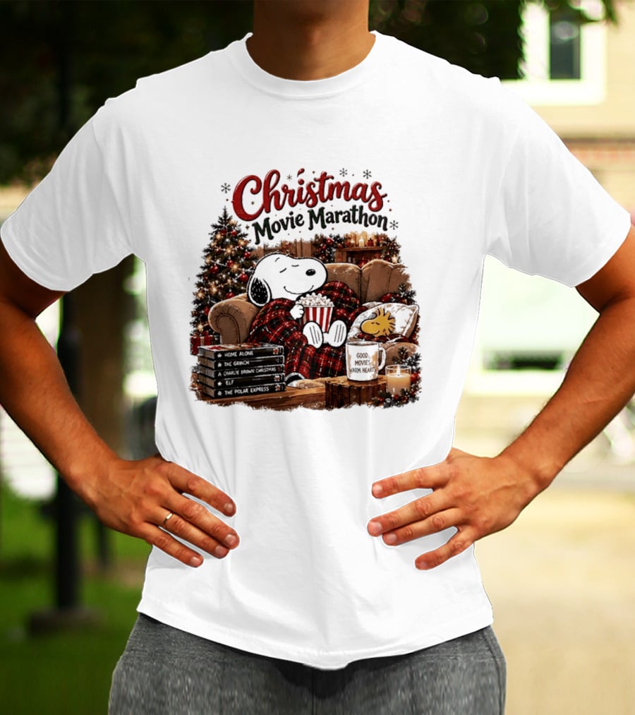 Christmas Movie Marathon Snoopy Popcorn Pajamas T-Shirt