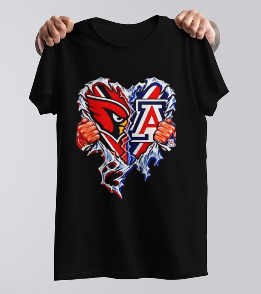 Arizona Cardinals And Wildcats Ripped Heart Dual Team Spirit T-Shirt
