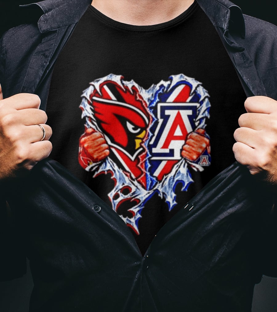 Arizona Cardinals And Wildcats Ripped Heart Dual Team Spirit T-Shirt