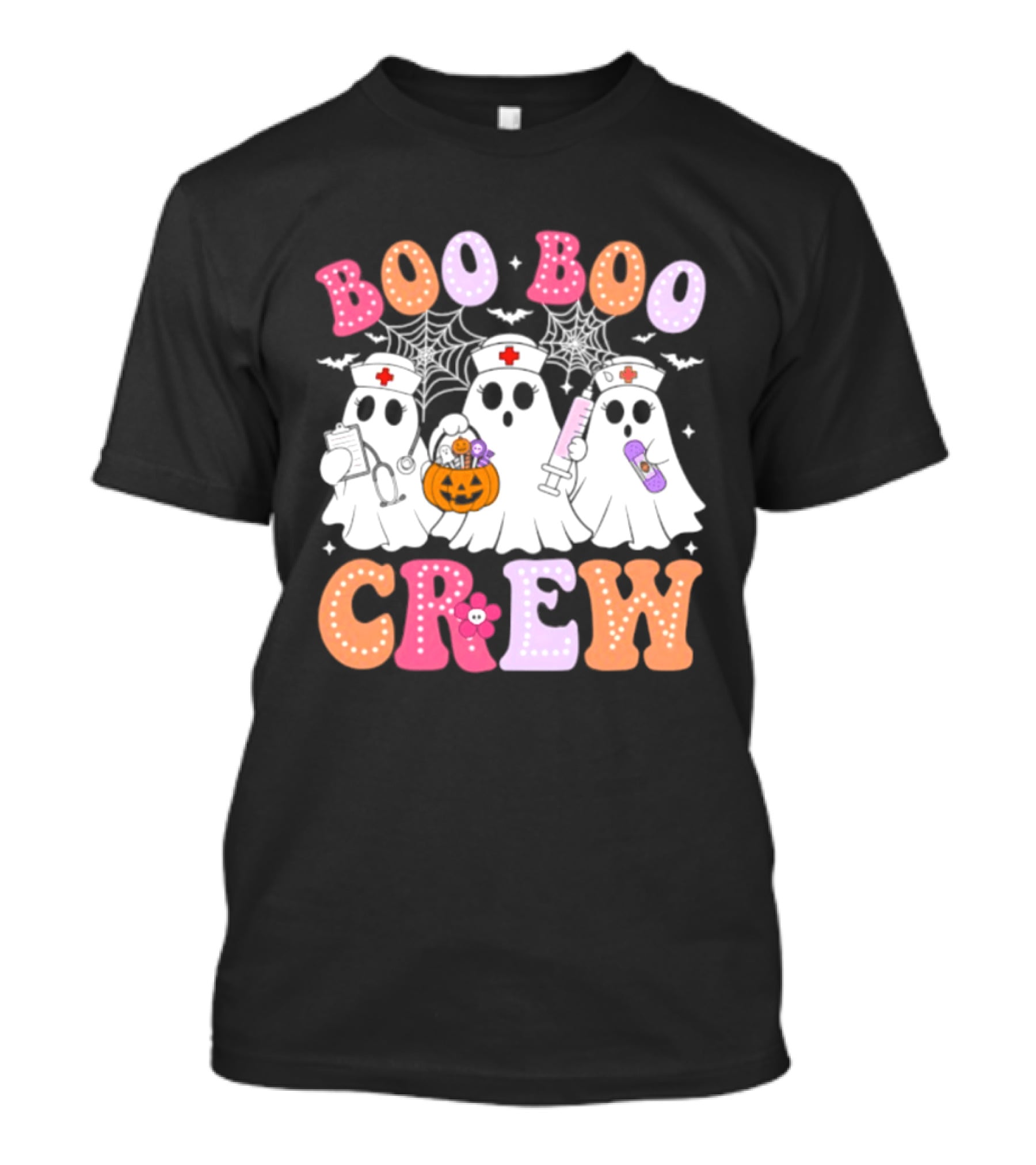 Boo Boo Crew Ghost Nurse Halloween Spooky Pumpkins And Webs T-Shirt