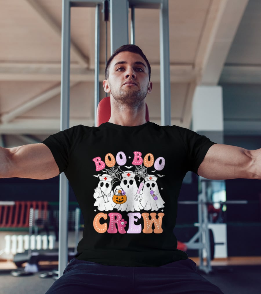 Boo Boo Crew Ghost Nurse Halloween Spooky Pumpkins And Webs T-Shirt