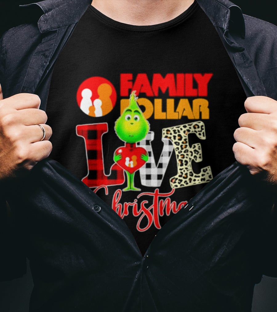 Family Dollar Grinch Love Christmas 2026 Cartoon T-Shirt