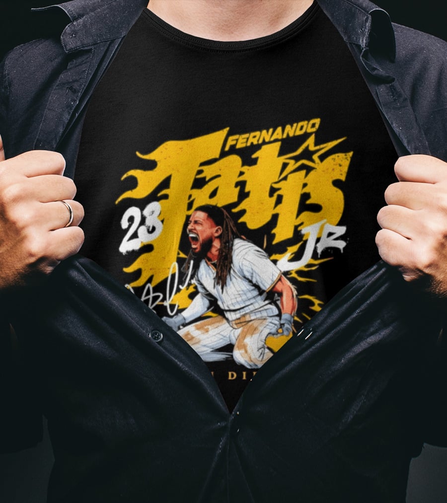 Fernando Tatis Jr 23 San Diego Padres Scream Slide Signature T-Shirt