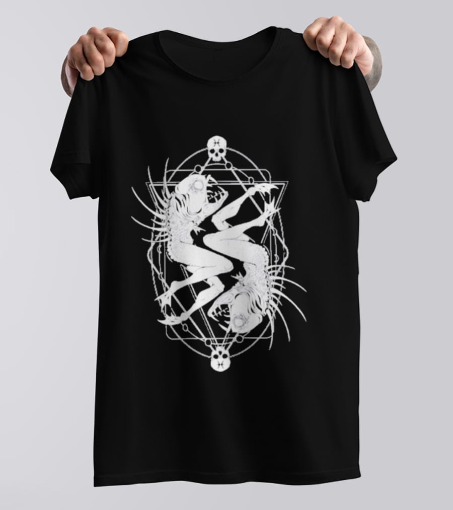Half Woman Half Fish Skeleton Symmetry With Skulls T-Shirt