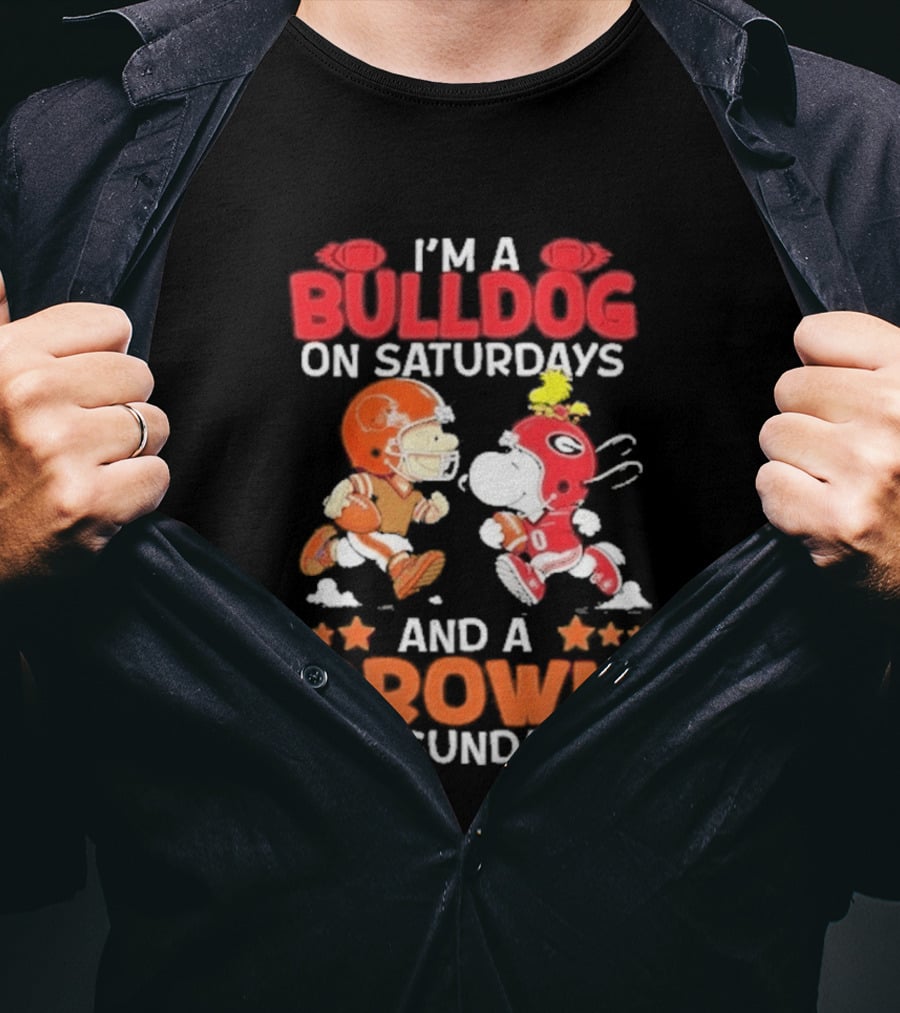 I'm A Bulldog On Saturdays And A Brown On Sundays Football Peanuts Snoopy Woodstock T-Shirt