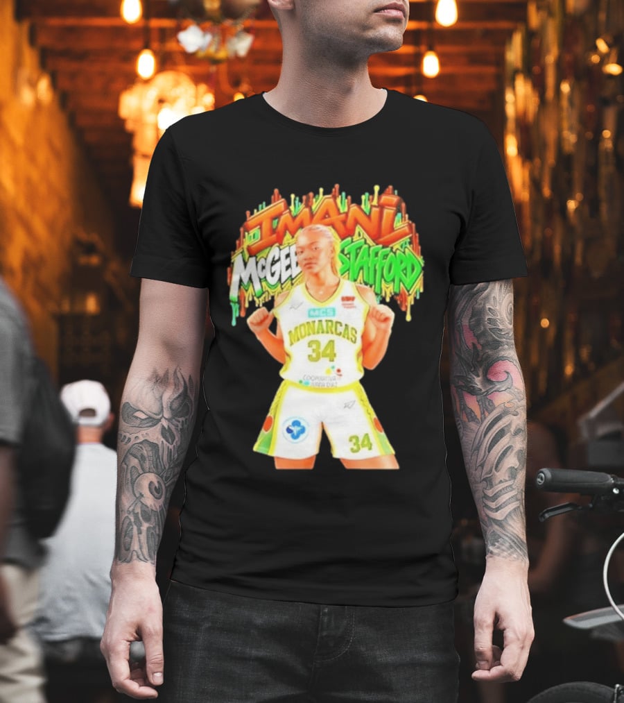 Imani McGee Stafford Monarcas 34 Basketball Player Vibrant Graffiti T-Shirt