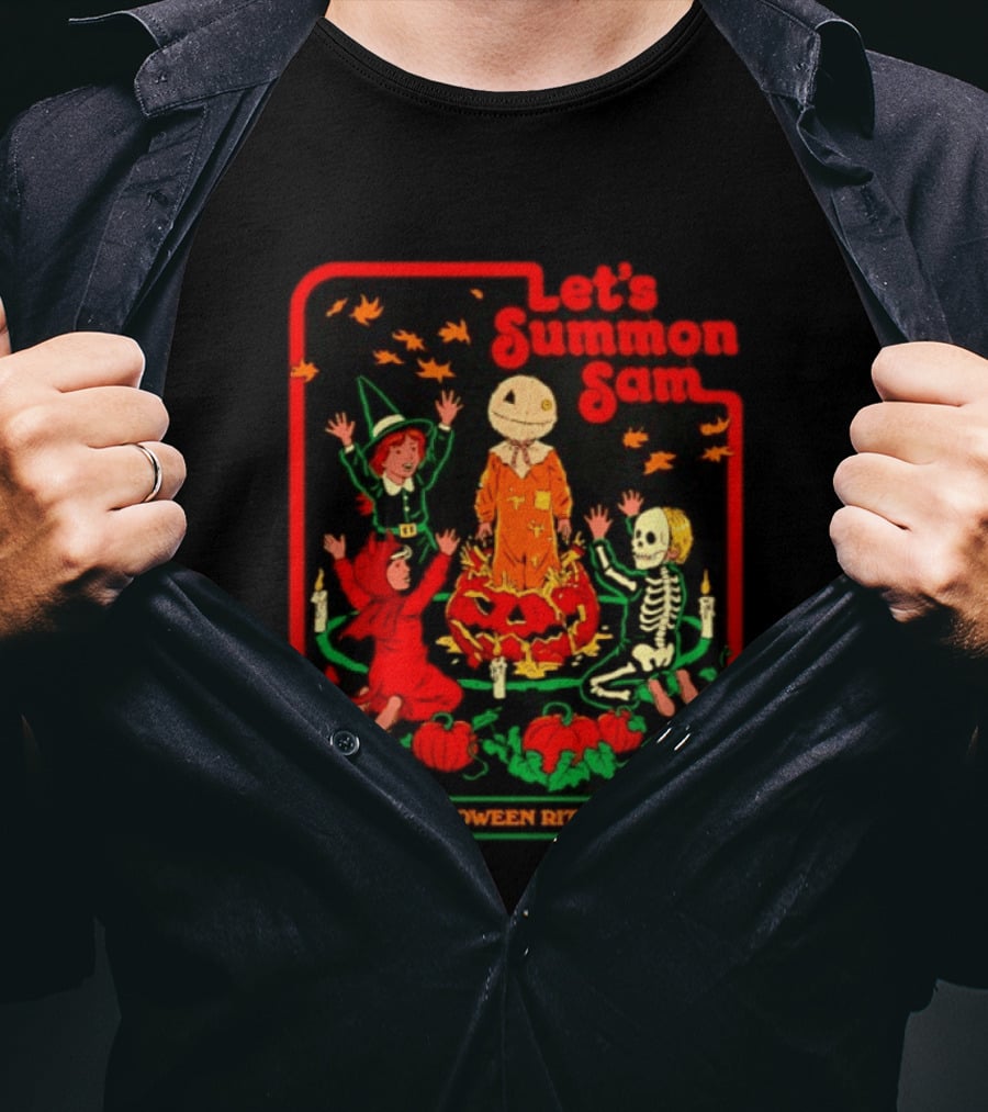 Let's Summon Sam Halloween Rituals Trick R Treat Pumpkin Skeleton Witch Magic T-Shirt