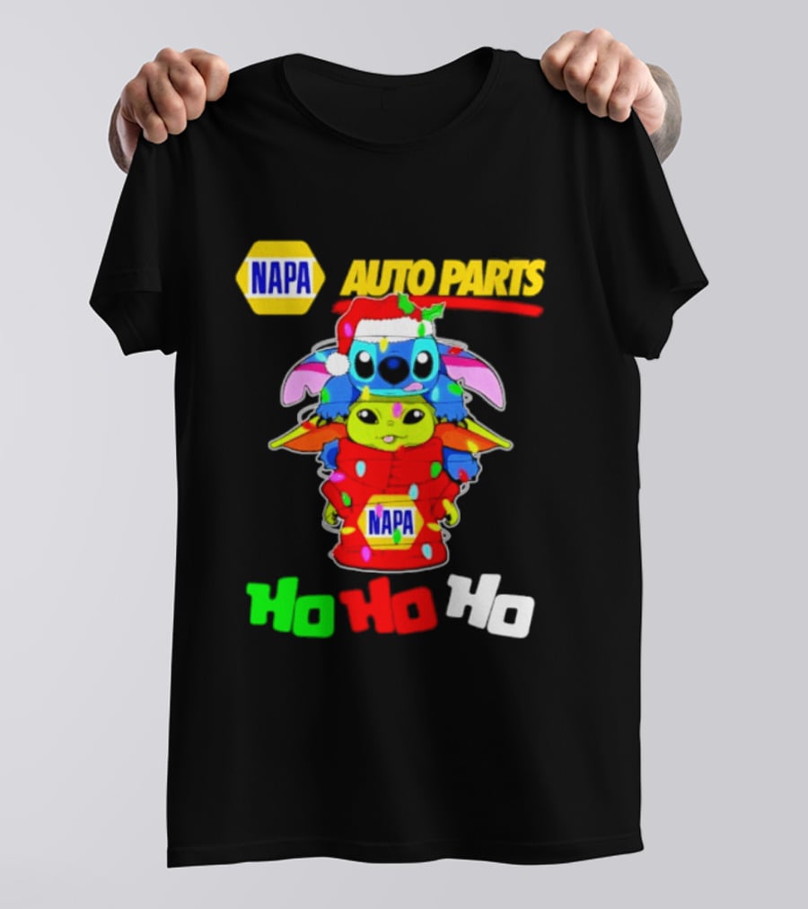 NAPA Auto Parts Baby Yoda Stitch Christmas 2026 Ho Ho Ho T-Shirt