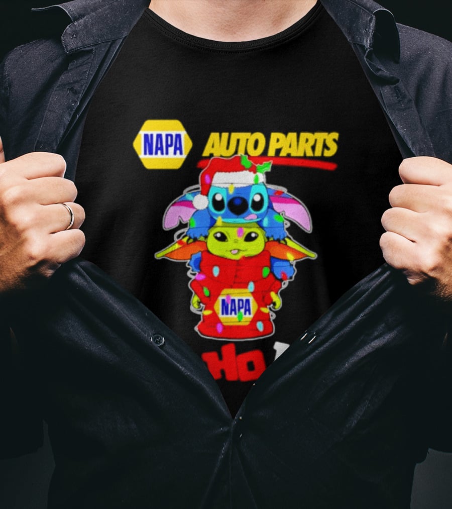 NAPA Auto Parts Baby Yoda Stitch Christmas 2026 Ho Ho Ho T-Shirt