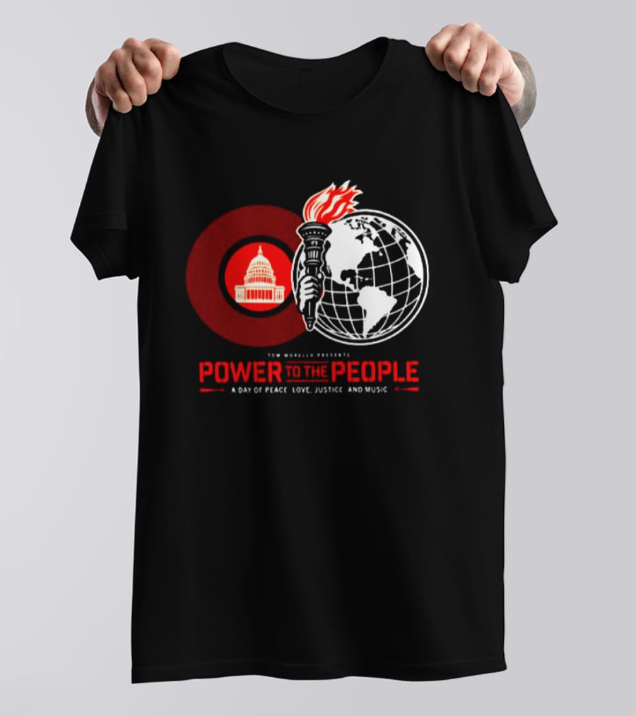 Power To The People 2026 Columbia MD October 3 Merriweather Post Pavilion Peace Love Justice And Music Capitol Building Torch Globe T-Shirt