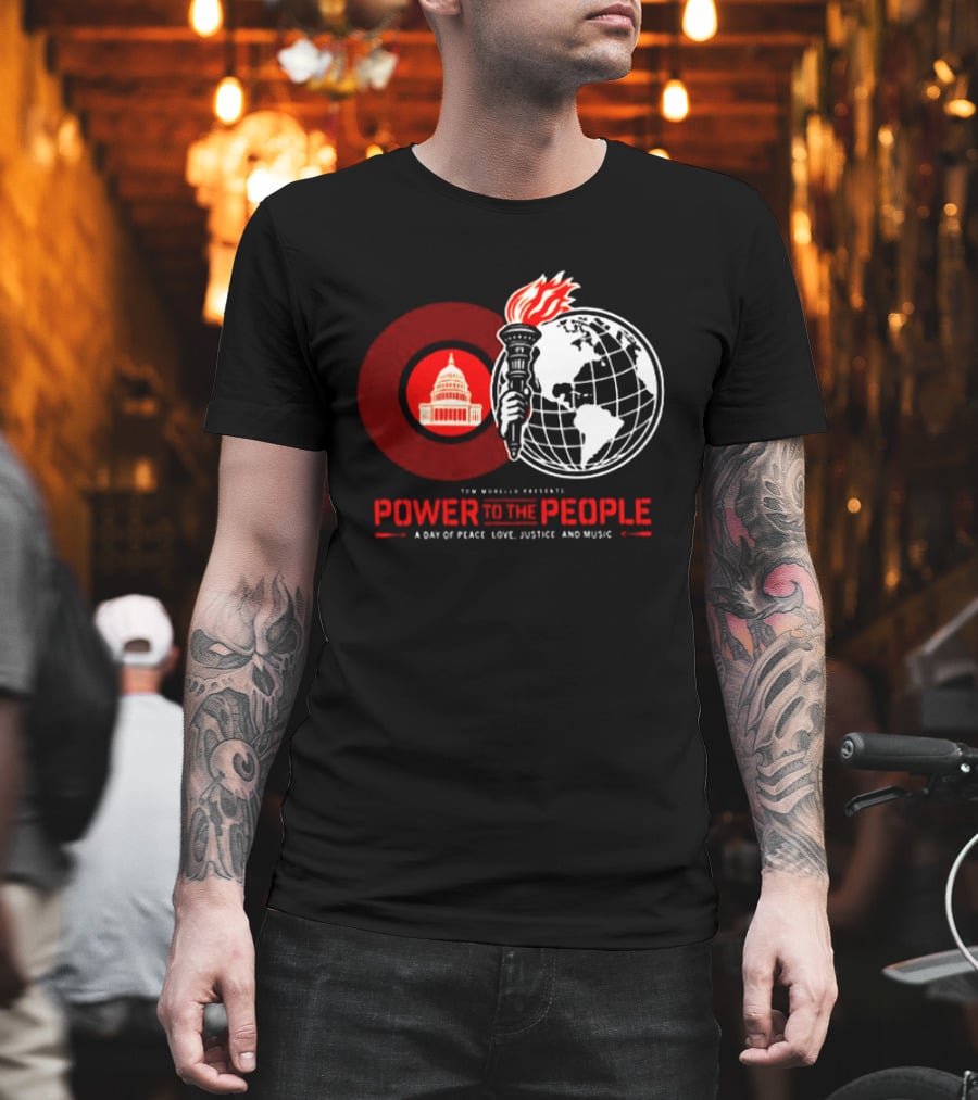 Power To The People 2026 Columbia MD October 3 Merriweather Post Pavilion Peace Love Justice And Music Capitol Building Torch Globe T-Shirt