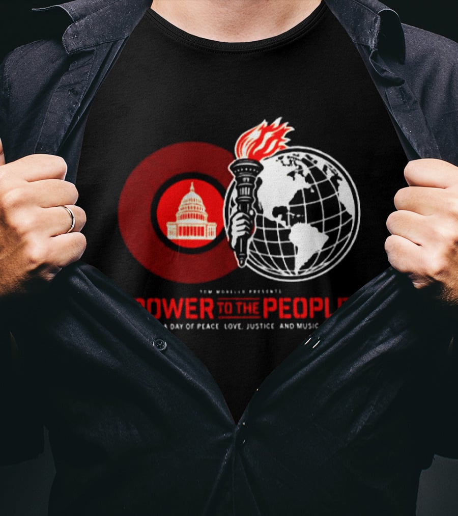 Power To The People 2026 Columbia MD October 3 Merriweather Post Pavilion Peace Love Justice And Music Capitol Building Torch Globe T-Shirt