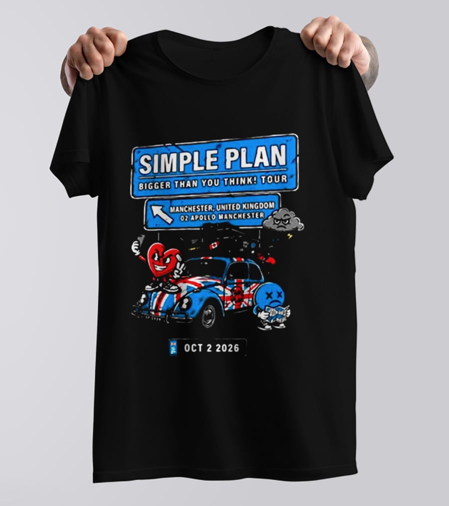 Simple Plan Bigger Than You Think Tour Manchester United Kingdom O2 Apollo October 2 2026 T-Shirt