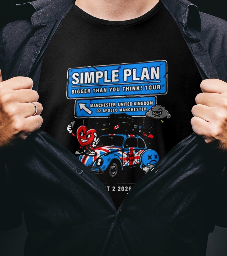 Simple Plan Bigger Than You Think Tour Manchester United Kingdom O2 Apollo October 2 2026 T-Shirt
