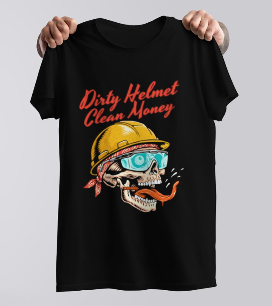Dirty Helmet Clean Money Skull With Bandana And Goggles T-Shirt