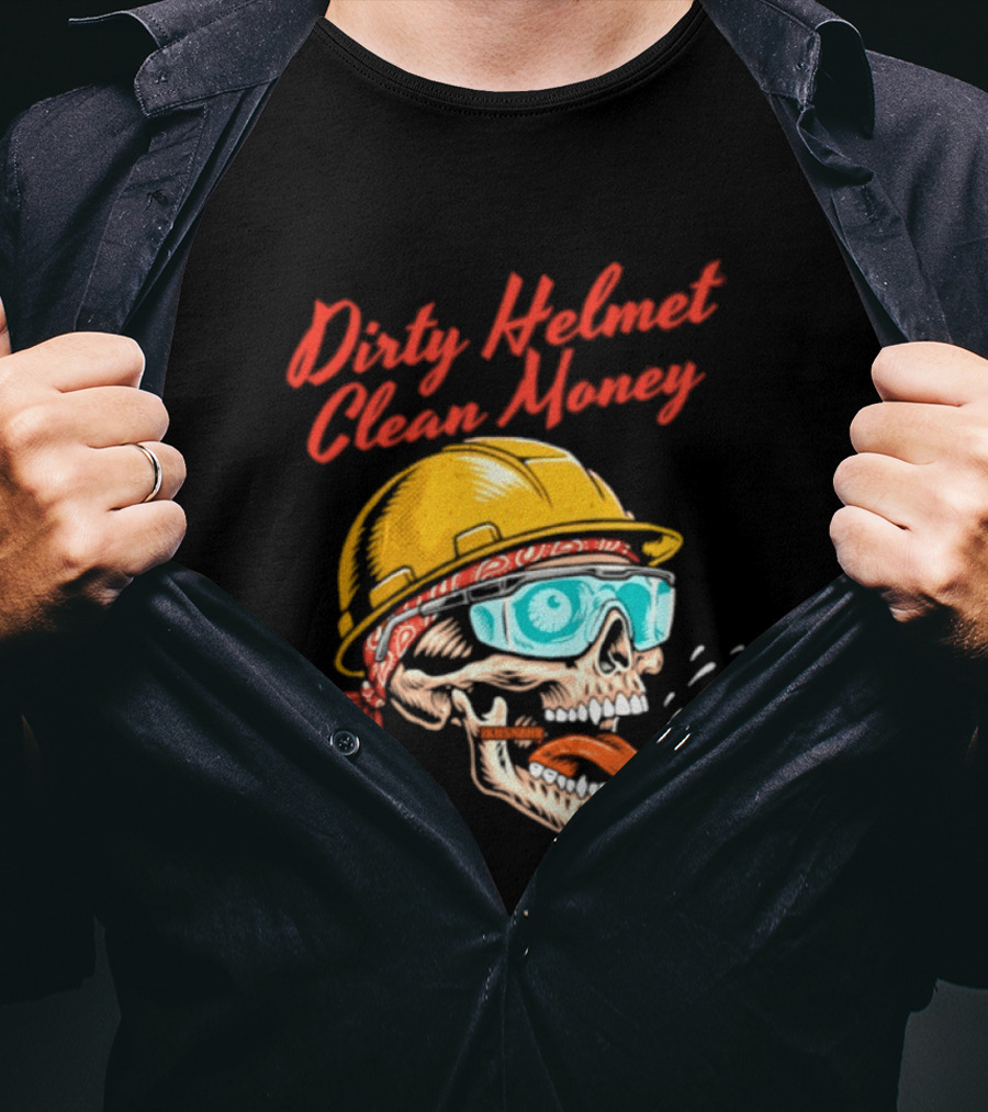 Dirty Helmet Clean Money Skull With Bandana And Goggles T-Shirt
