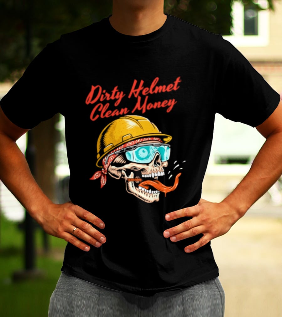 Dirty Helmet Clean Money Skull With Bandana And Goggles T-Shirt