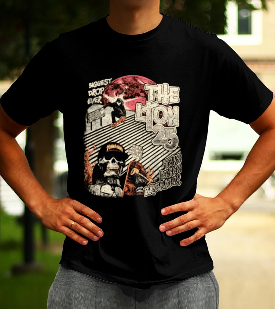 Biggest Drop Ever The Lyon 25 The Knee Breaker Skate Thrash T-Shirt