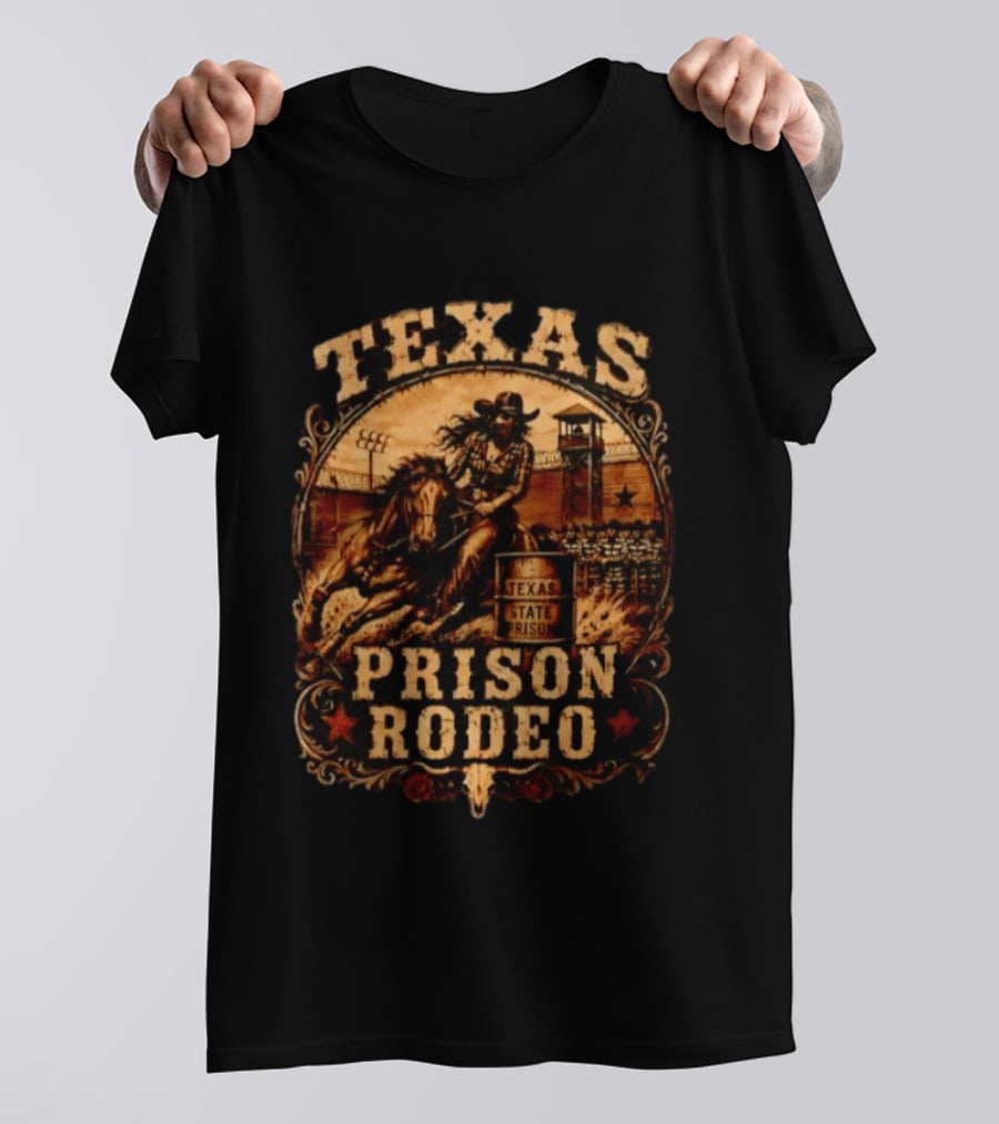 Texas State Prison Rodeo Cowgirl On Horse Western Scene T-Shirt