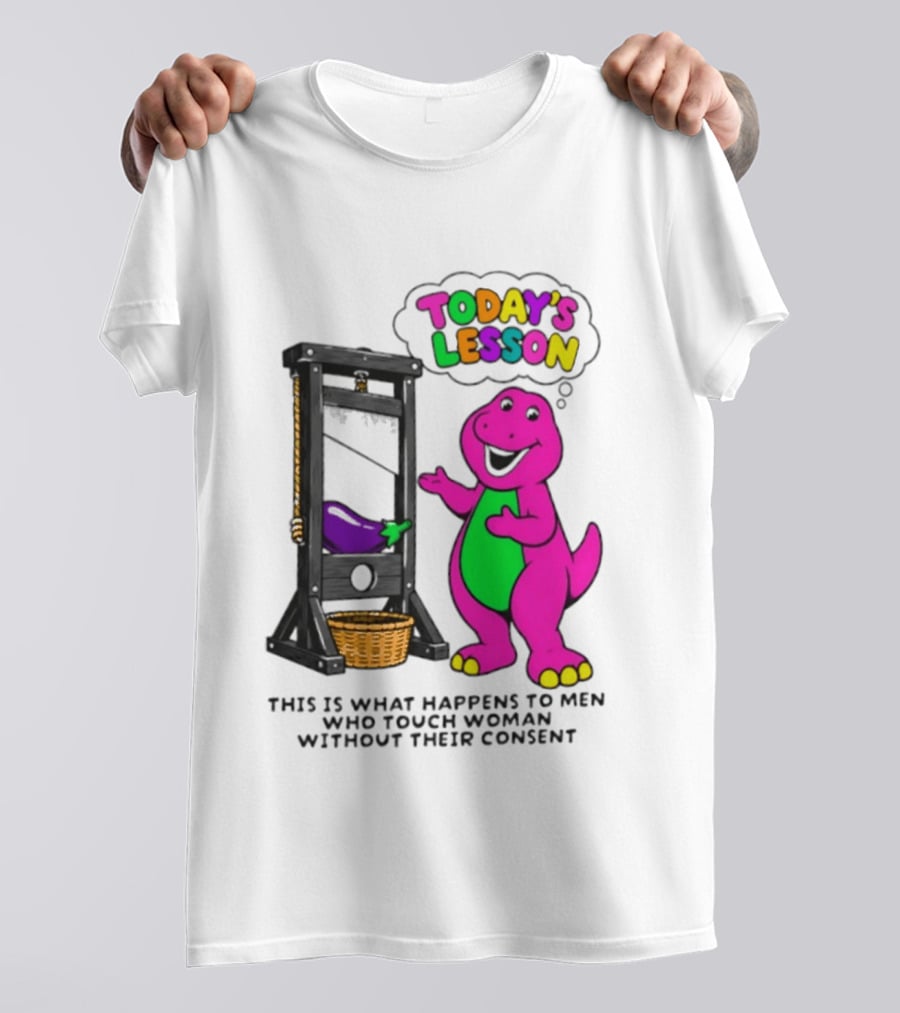 Today's Lesson Purple Dinosaur Guillotine Irony Consent Awareness T-Shirt