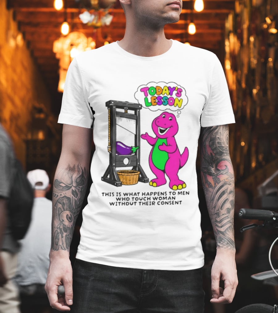 Today's Lesson Purple Dinosaur Guillotine Irony Consent Awareness T-Shirt