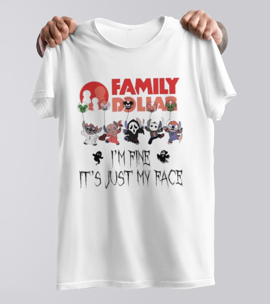 Family Dollar Stitch 2026 Halloween I'm Fine It's Just My Face T-Shirt