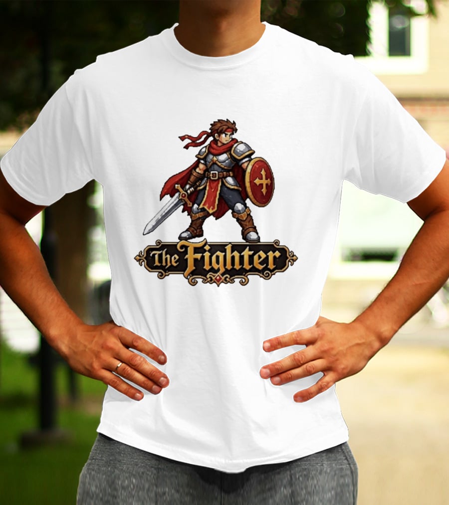 The Fighter Fantasy RPG Pixel Knight Sword And Shield Hero T-Shirt