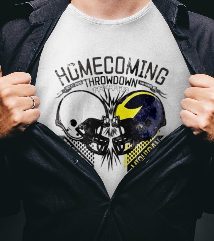 Homecoming Throwdown Michigan Wolverines Vs Penn State Nittany Lions Football Oct 17 2026 Helmet Showdown T-Shirt
