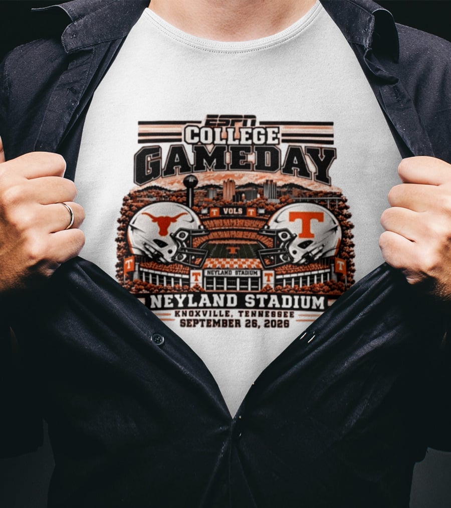 ESPN College GameDay Tennessee Volunteers Vs Texas Longhorns Neyland Stadium Knoxville September 26 2026 T-Shirt