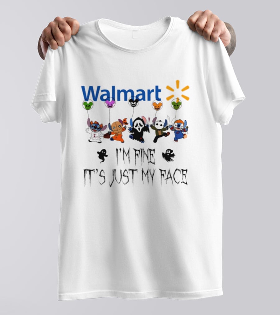 Walmart Stitch 2026 Halloween I'm Fine It's Just My Face Balloon Characters T-Shirt