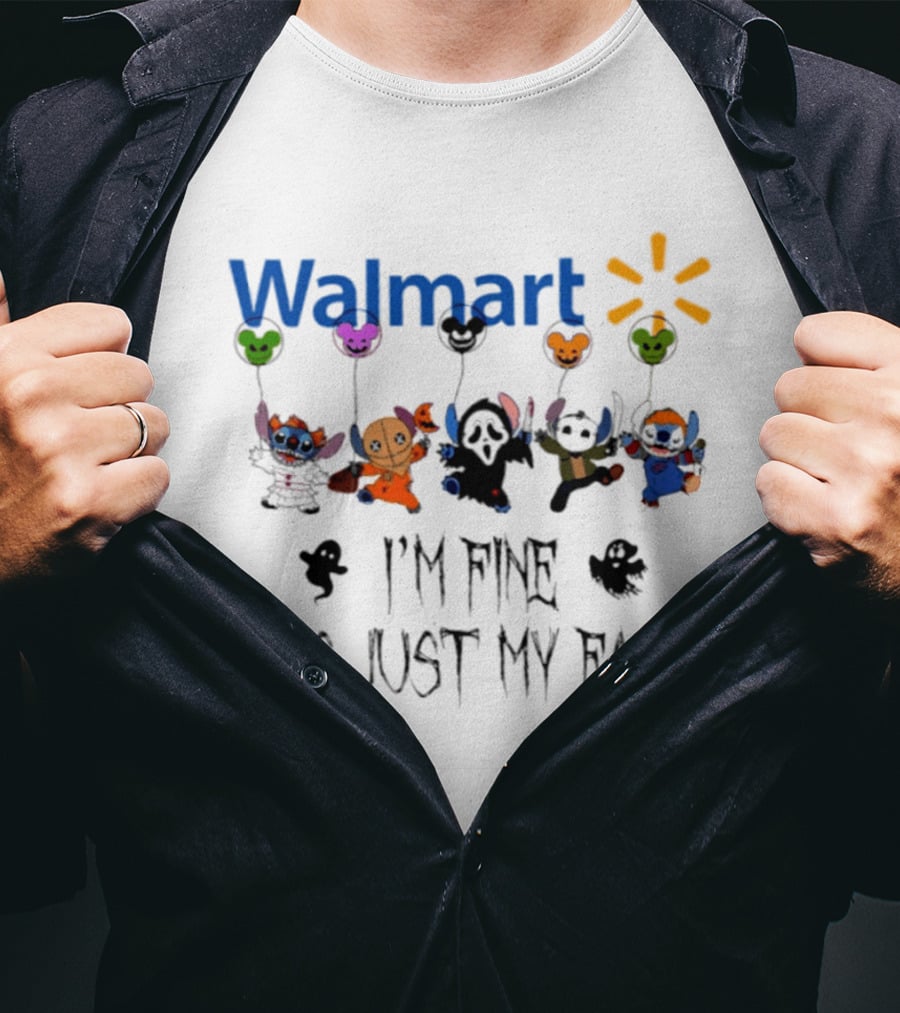 Walmart Stitch 2026 Halloween I'm Fine It's Just My Face Balloon Characters T-Shirt