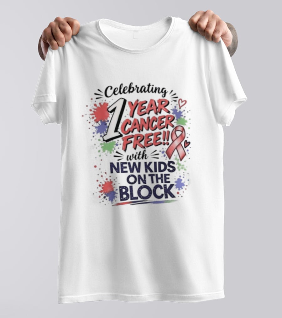Celebrating 1 Year Cancer Free With New Kids On The Block Ribbon T-Shirt