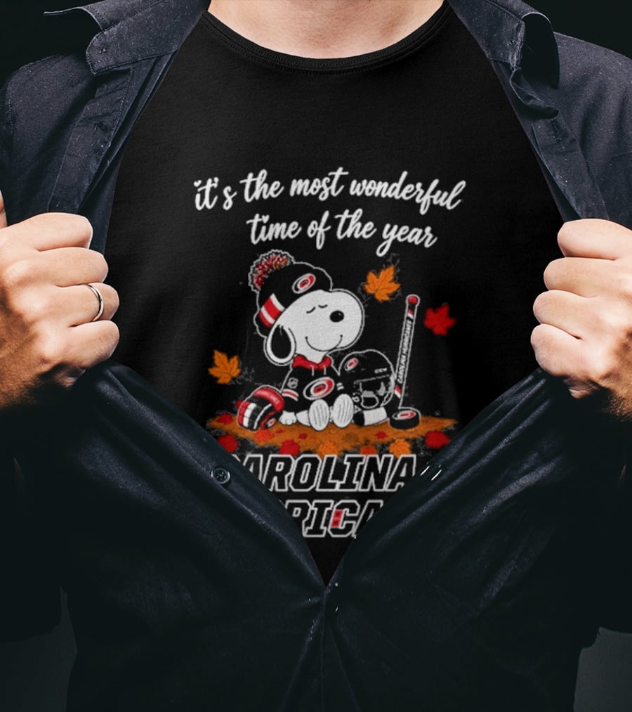 Carolina Hurricanes Snoopy Autumn Fall Football Most Wonderful Time Of The Year T-Shirt